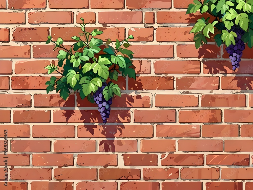 Naklejka premium Red Brick Wall with Vines