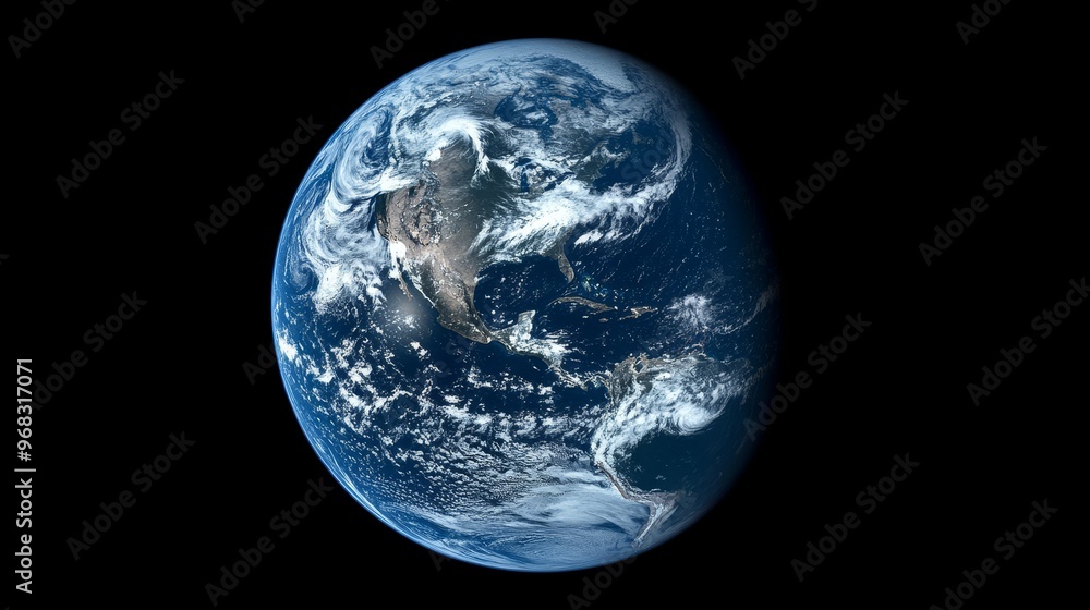 A stunning view of Earth from space, showcasing its blue oceans and white clouds. A stunning view of Earth from space, showcasing its blue oceans and white clouds.
