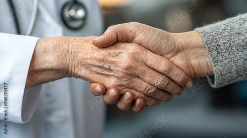 senior woman’s hand extended in a warm greeting gesture, symbolizing friendship, connection, and kindness. The image conveys warmth and the beauty of personal interactions