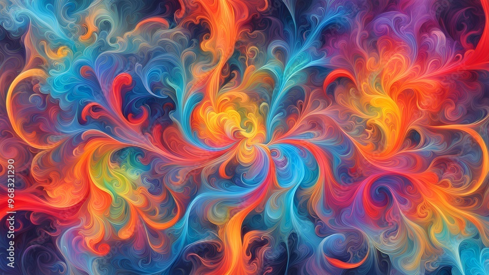 Abstract swirling colorful pattern in vibrant blue, red, yellow and orange hues. Abstract swirling colorful pattern in vibrant blue, red, yellow and orange hues.