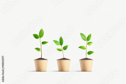 A trio of vibrant green plants in stylish pots against a clean background, symbolizing growth and renewal.