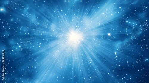 Dynamic blue energy fusion illustration with rays and stars for science fiction and tech themes