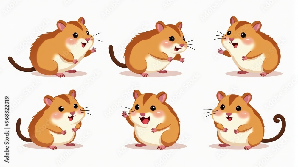 Cute Cartoon Hamster Illustrations - Adorable Pet Characters in Different Poses Cute Cartoon Hamster Illustrations - Adorable Pet Characters in Different Poses