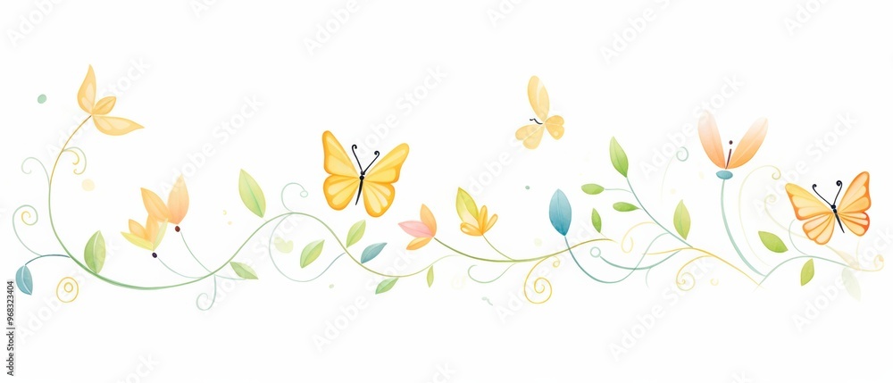 Delicate illustration of butterflies and leaves in soft yellow tones, perfect for nature-themed designs and springtime decorations. Delicate illustration of butterflies and leaves in soft yellow tones, perfect for nature-themed designs and springtime decorations.