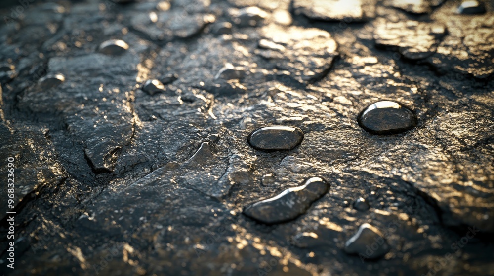 Water Droplets on Rough Dark Stone Surface Water Droplets on Rough Dark Stone Surface
