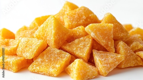 Close-up of a Pile of Yellow Candied Pineapple Pieces