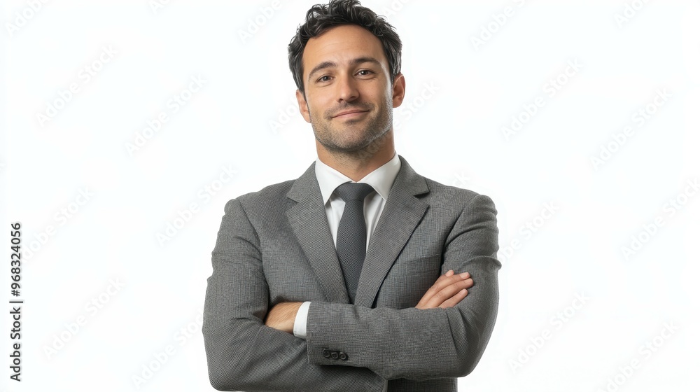 Medium shot of a confident public speaker, their stance strong and gestures commanding attention, isolated on a white background Medium shot of a confident public speaker, their stance strong and gestures commanding attention, isolated on a white background