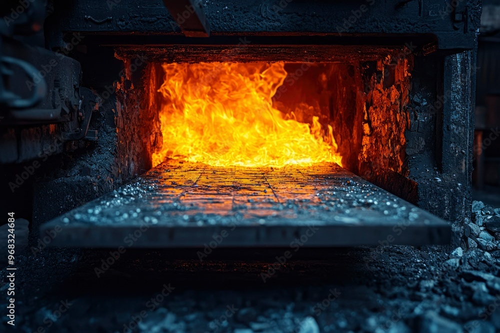 Obraz premium Metal Plate Heated By Fiery Furnace