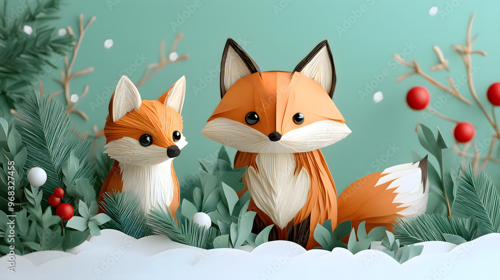 Obraz premium Two Foxes in Winter Wonderland