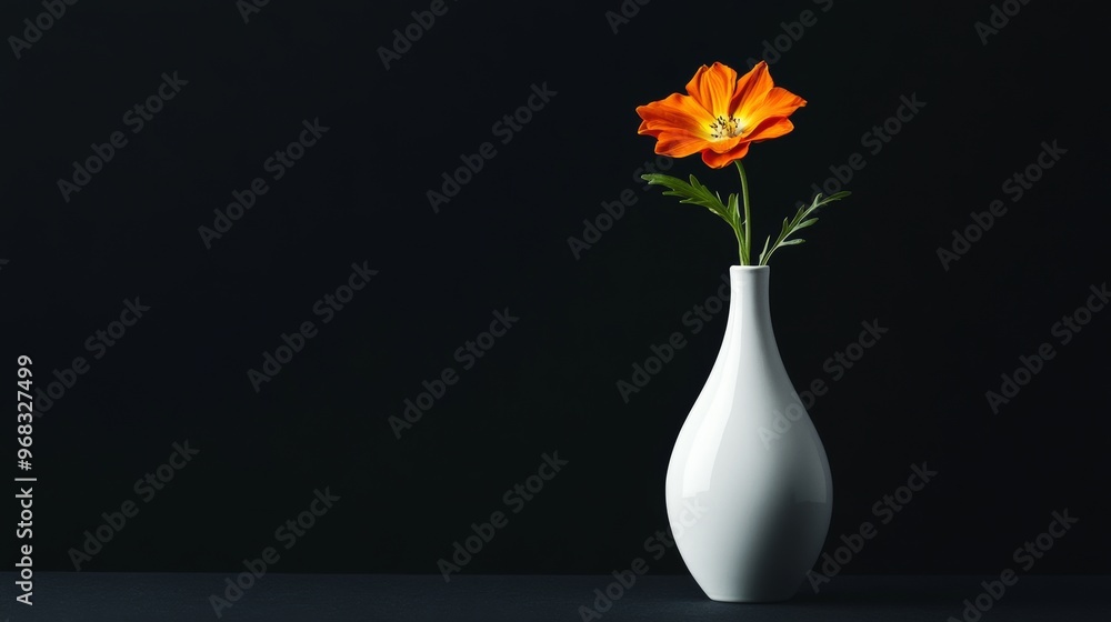 Orange poppy in elegant white vase on Orange poppy in elegant white vase on