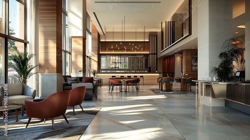 Stylishly furnished hotel interior with modern architectural elements.