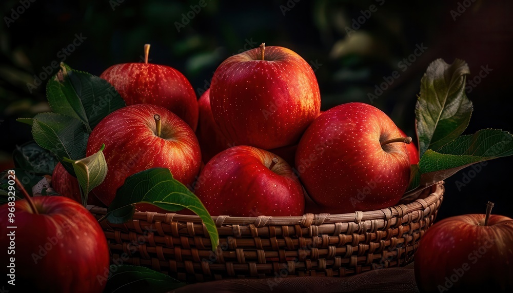 Freshly picked apples in a basket, vibrant and fresh, Botanical, Soft reds, Photograph, Fruit harvest Freshly picked apples in a basket, vibrant and fresh, Botanical, Soft reds, Photograph, Fruit harvest