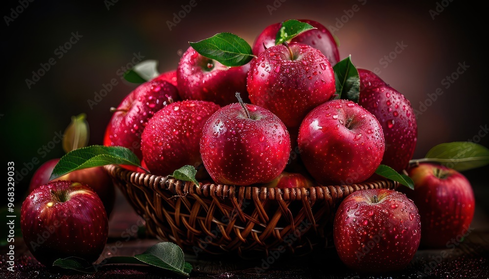 Freshly picked apples in a basket, vibrant and fresh, Botanical, Soft reds, Photograph, Fruit harvest Freshly picked apples in a basket, vibrant and fresh, Botanical, Soft reds, Photograph, Fruit harvest
