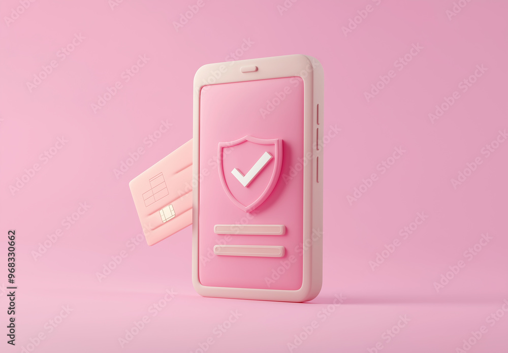 Smartphone showing secure payment with credit card and shield symbol Smartphone showing secure payment with credit card and shield symbol