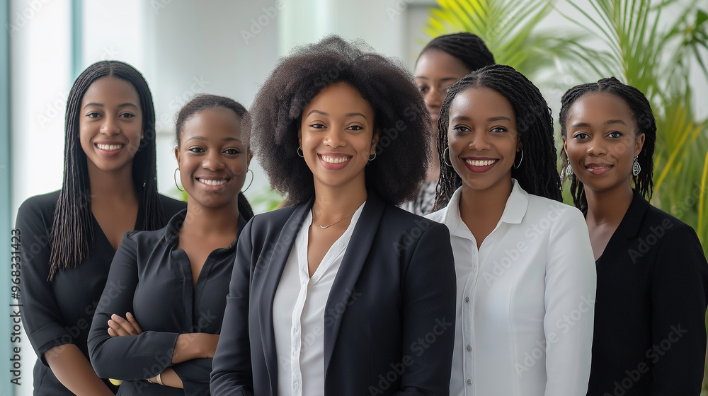 Group of young african american businesswomen smiling in an office Group of young african american businesswomen smiling in an office