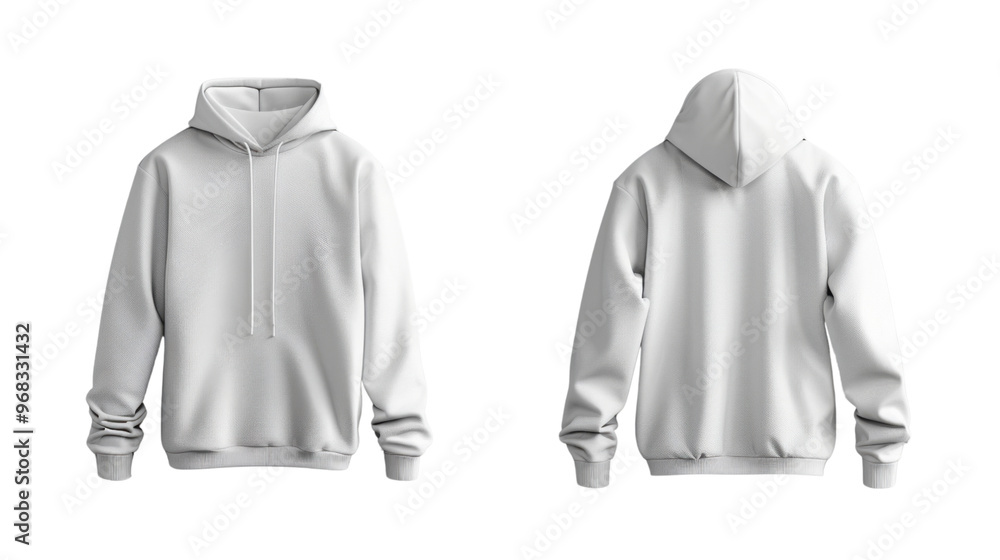 White hooded sweatshirt front back on transparent background White hooded sweatshirt front back on transparent background