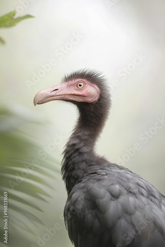 The Aepyornis elephant bird is found nesting amid the lush greenery of a dense tropical forest, where its enormous presence dominates the vibrant ecosystem. photo