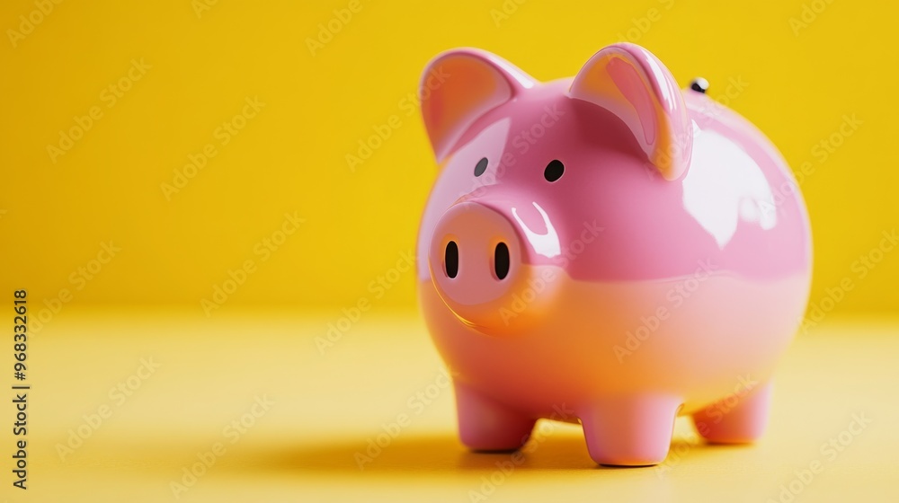 Pink piggy bank on yellow background, financial Pink piggy bank on yellow background, financial