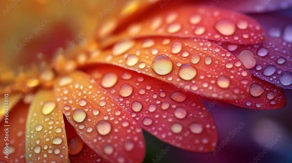 Close-up of Dewdrops on a Red and Orange Flower Petal Close-up of Dewdrops on a Red and Orange Flower Petal