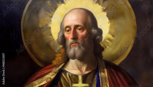 St. Gregory the great , oil painting , Painting of St. Gregory the Great, depicting the revered Pope and Doctor of the Church in traditional religious art, adorned in papal robes with a halo