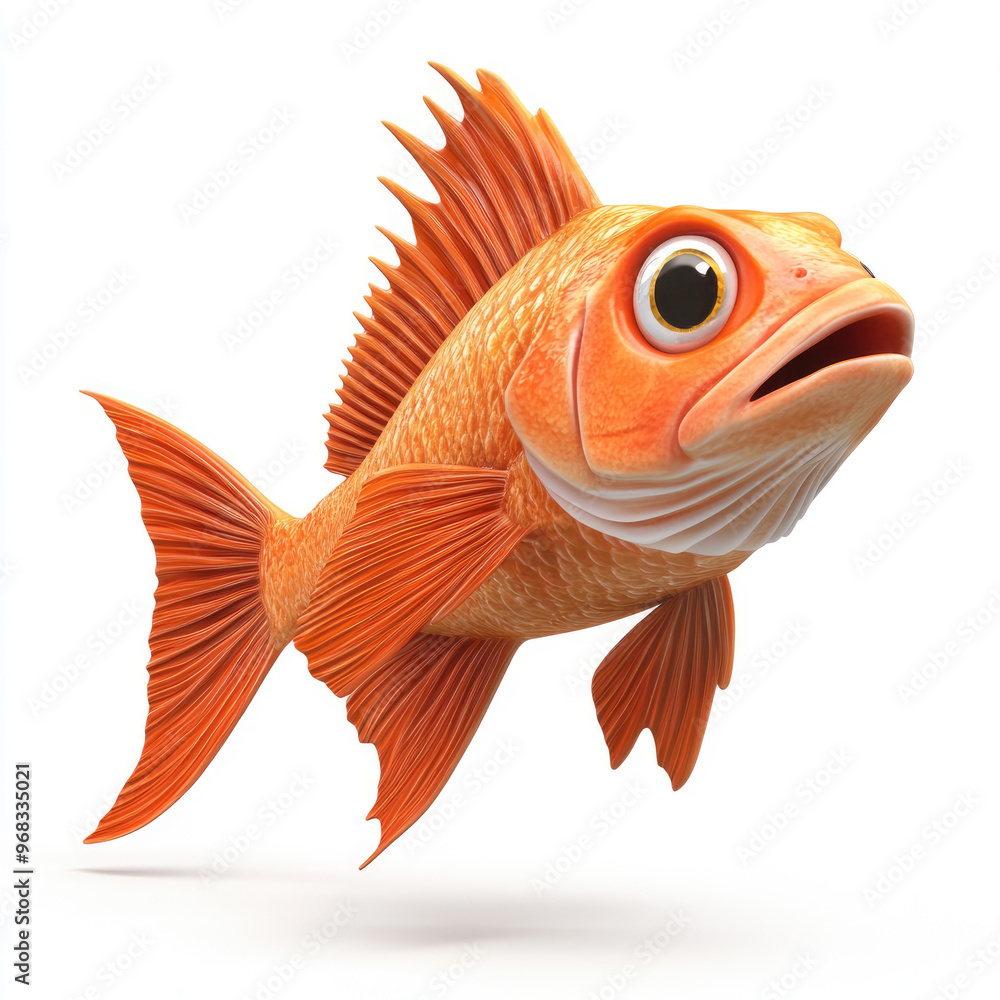 Fototapeta premium 3D cartoon. A sea fish, on a solid white background