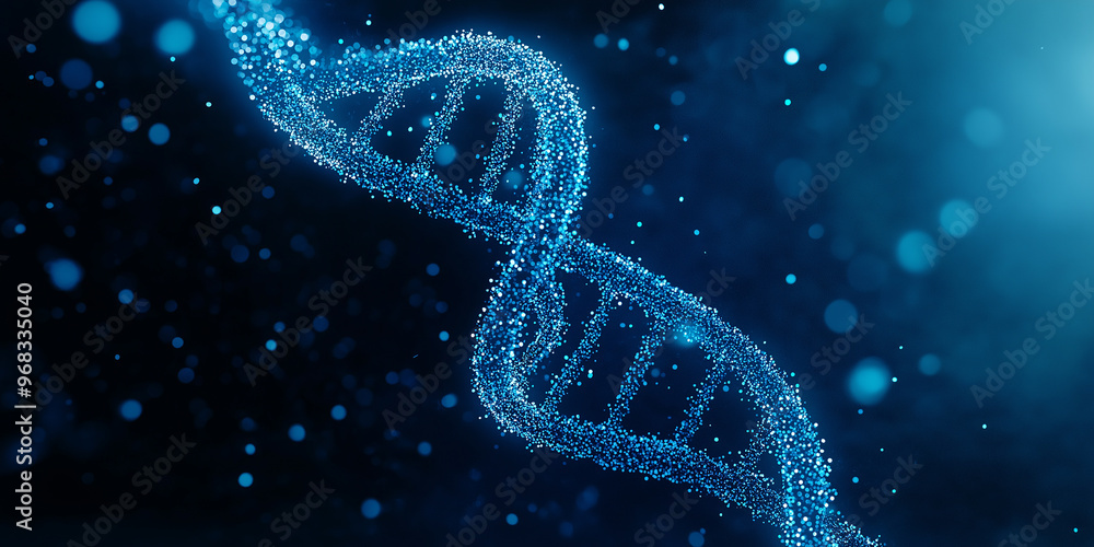 Blue dna strand rotating in a scientific research environment Blue dna strand rotating in a scientific research environment