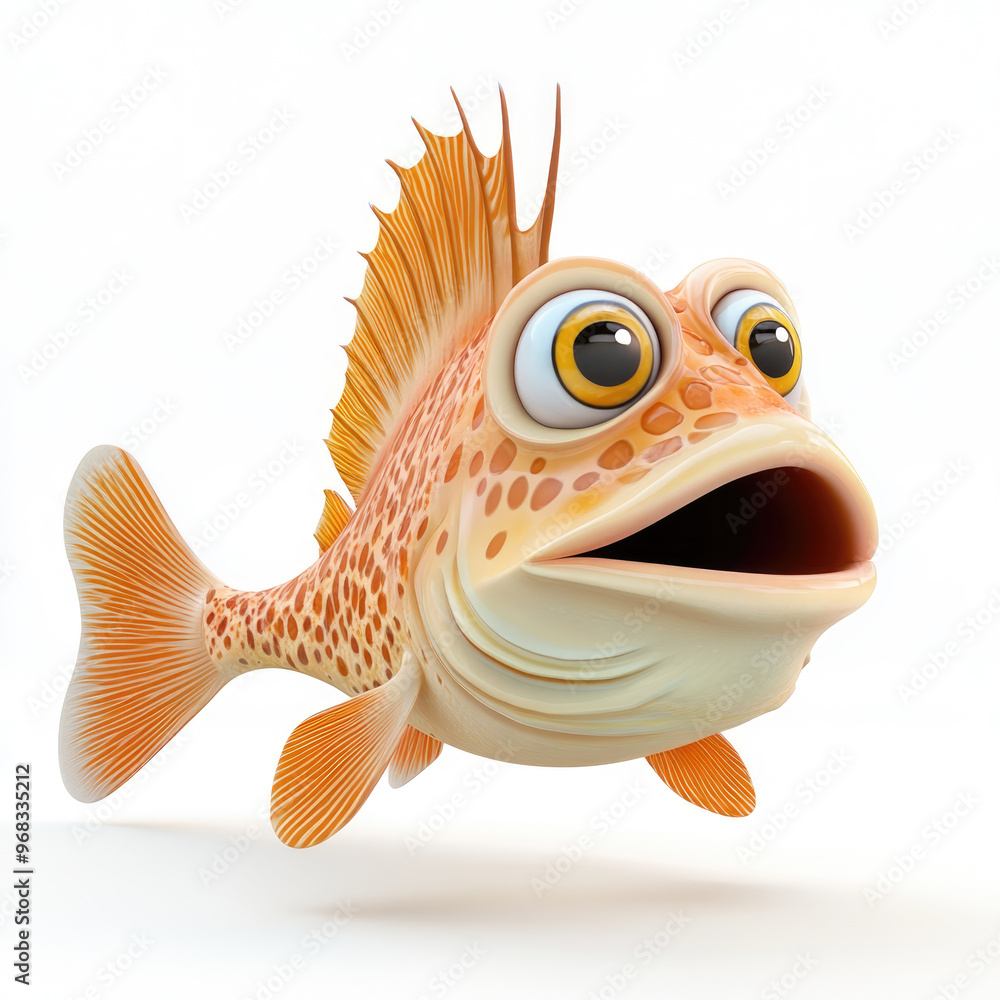 3D cartoon. A sea fish, on a solid white background 3D cartoon. A sea fish, on a solid white background