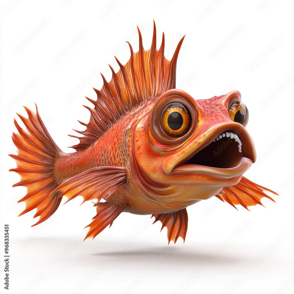 Fototapeta premium 3D cartoon. A sea fish, on a solid white background