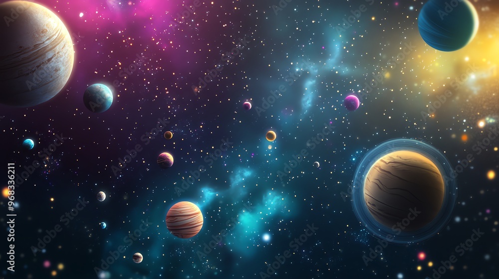 A Vibrant Cosmic Landscape with Multiple Planets and Stars A Vibrant Cosmic Landscape with Multiple Planets and Stars