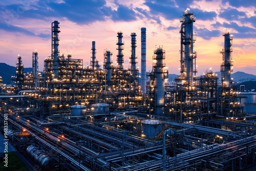 Wallpaper Mural An Industrial Refinery at Dusk with Glowing Lights Torontodigital.ca