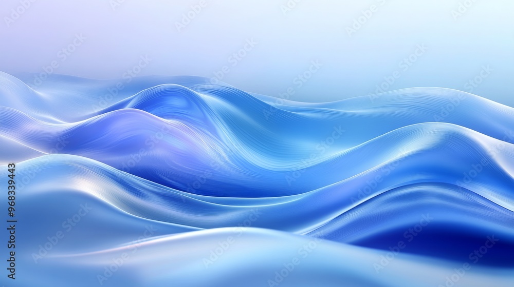 Abstract blue flowing waves on a smooth gradient background