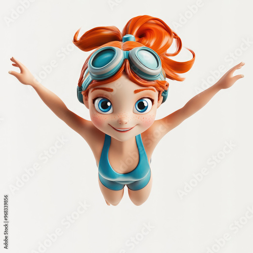 3D cartoon a swimming athlete, on a solid white background