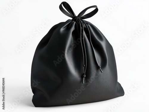 Black Drawstring Bag on White Background