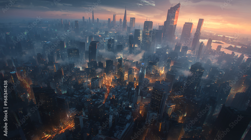 Fototapeta premium modern metropolis, metropolis, city, skyline, building, skyscraper, view, cityscape, nightscape, city nightscape, new york, architecture, urban, business,