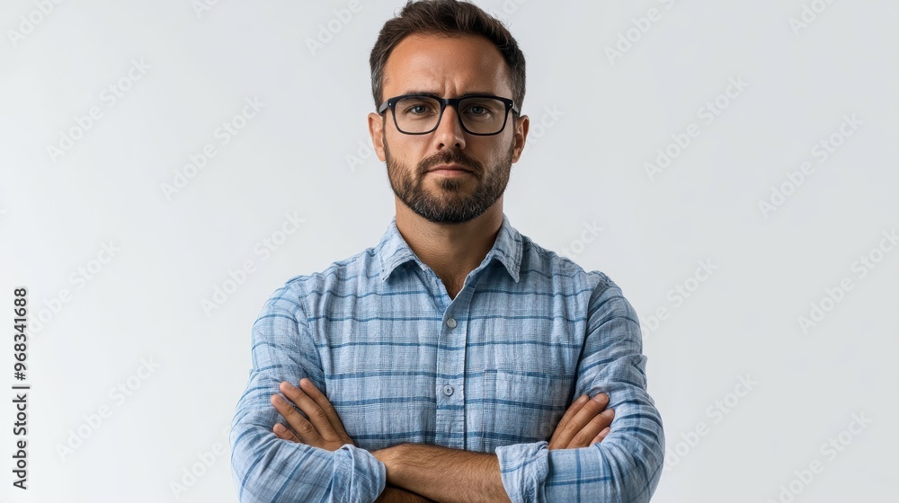 Full body shot of a determined professional, their shoulders squared and gaze resolute, isolated on a white background Full body shot of a determined professional, their shoulders squared and gaze resolute, isolated on a white background
