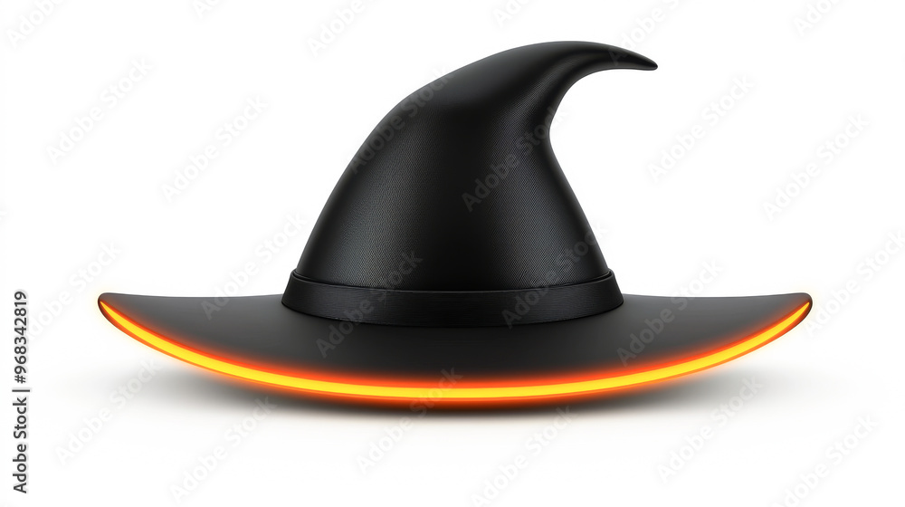Fototapeta premium A classic black witch hat with an orange glow, perfect for Halloween decorations or costume accessories.