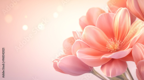 A close-up of delicate pink flowers softly illuminated, creating a serene and beautiful atmosphere ideal for various design projects.