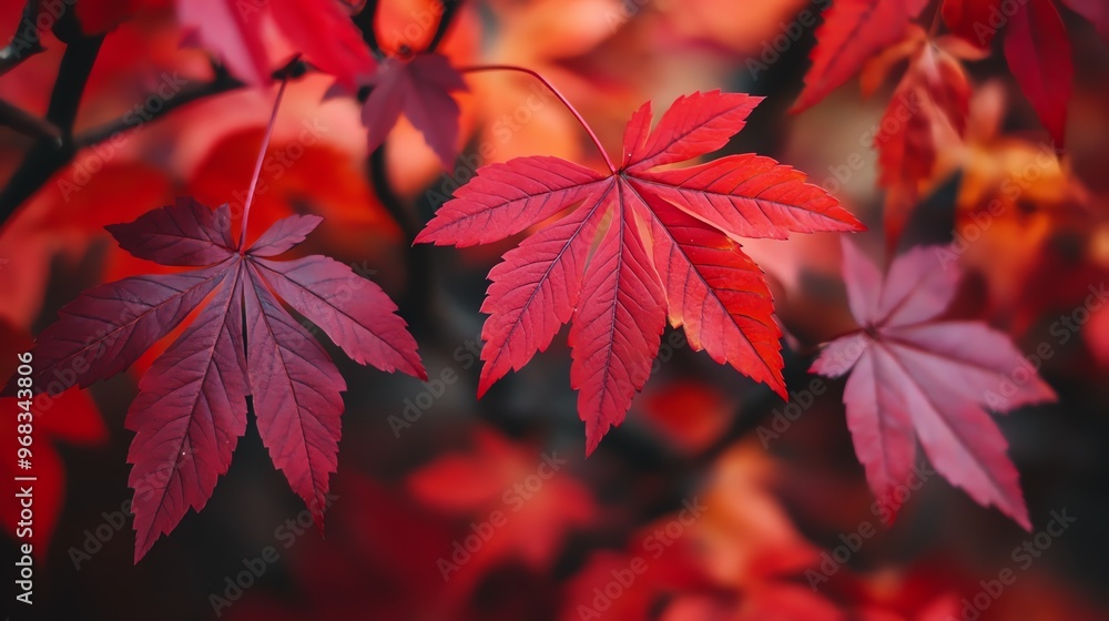 Closeup of vibrant red maple leaves in autumn. Closeup of vibrant red maple leaves in autumn.