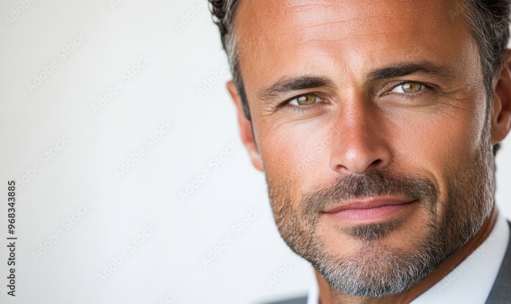 Confident Businessman with Refined Features in Detailed Portrait on White Background Confident Businessman with Refined Features in Detailed Portrait on White Background