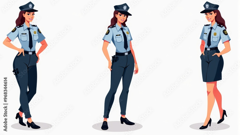 Obraz premium Female Police Officers in Uniform Illustration - Professional Law Enforcement Characters