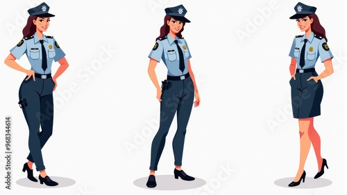 Female Police Officers in Uniform Illustration - Professional Law Enforcement Characters