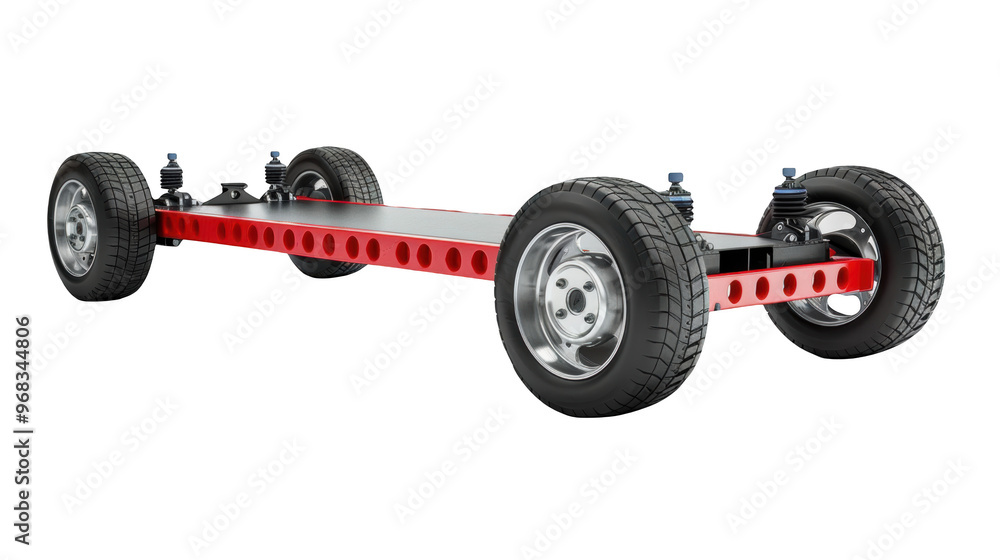 Red car chassis with wheels isolated transparent background Red car chassis with wheels isolated transparent background