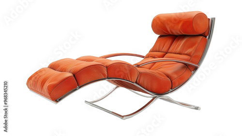 Orange Leather Chaise Lounge with Chrome Frame