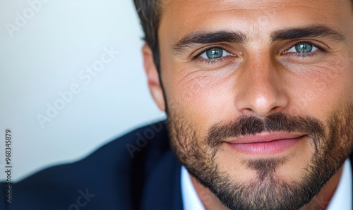 Confident Businessman with Refined Features in Detailed Portrait on White Background