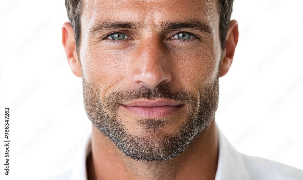Fototapeta premium Confident Businessman with Refined Features in Detailed Portrait on White Background