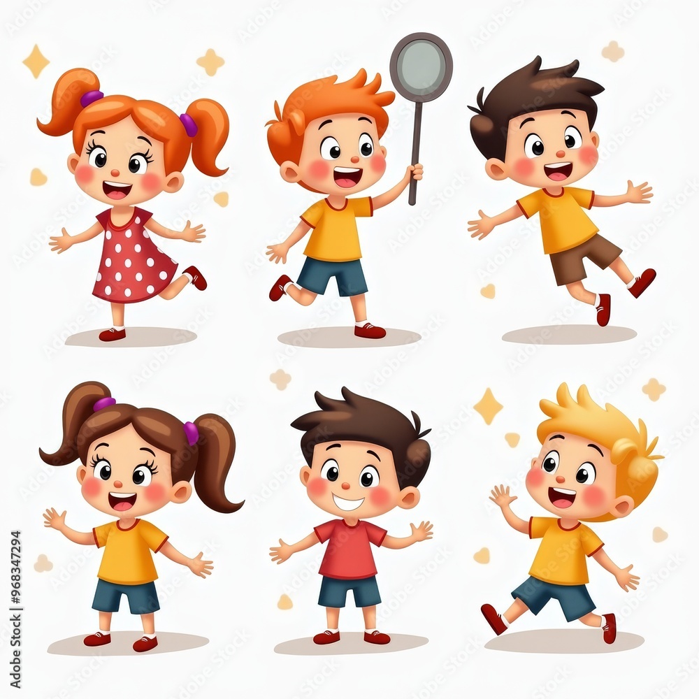 Cartoon Illustration of Happy Children Playing and Smiling, Perfect for Kids' Activities and Educational Content Cartoon Illustration of Happy Children Playing and Smiling, Perfect for Kids' Activities and Educational Content