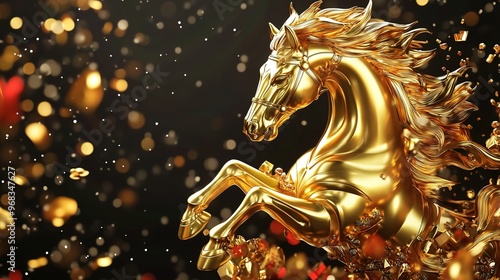 Gambling Theme Featuring a Golden Horse, Combining Elements of Luck and Luxury in a Vibrant Design