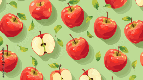 Red apple pattern over green background