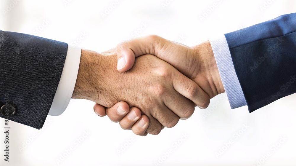 Two business professionals shake hands, symbolizing partnership and agreement. Two business professionals shake hands, symbolizing partnership and agreement.