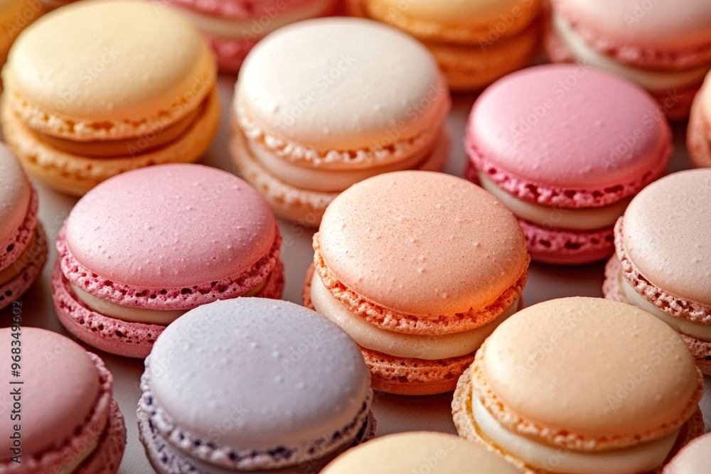 Colorful macarons arranged beautifully, showcasing a delightful array of pastel shades perfect for desserts and special occasions. Colorful macarons arranged beautifully, showcasing a delightful array of pastel shades perfect for desserts and special occasions.